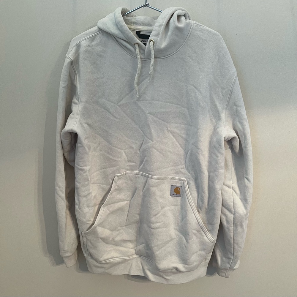 Carhartt Men’s Cream/Off-White Loose Fit Sweatshirt with Yellow Logo Size Medium